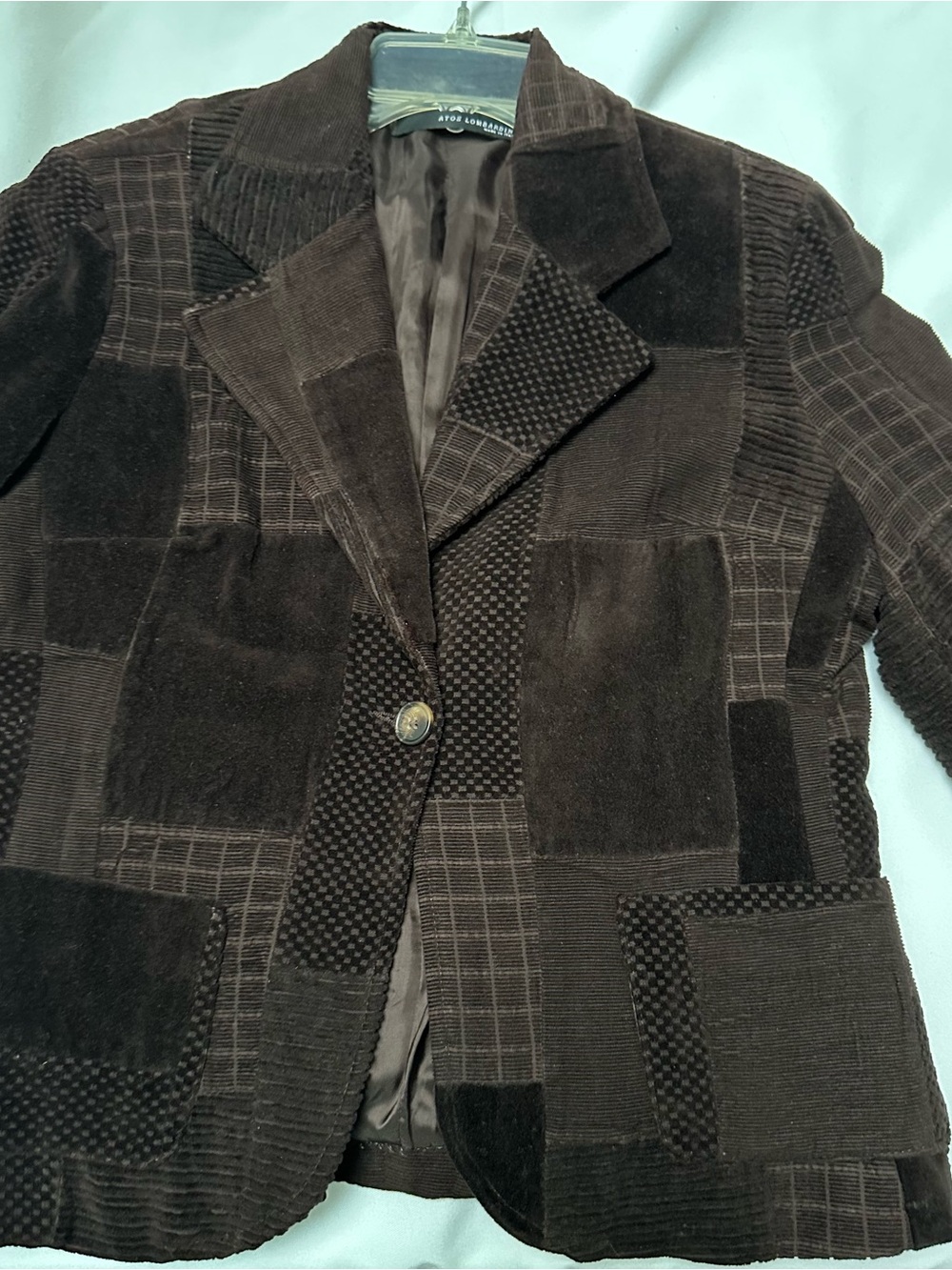 ATOS LOMBARDINI ITALY BLAZER JACKET PATCHWORK VELVET CORDUROY SIZE 46 BROWN